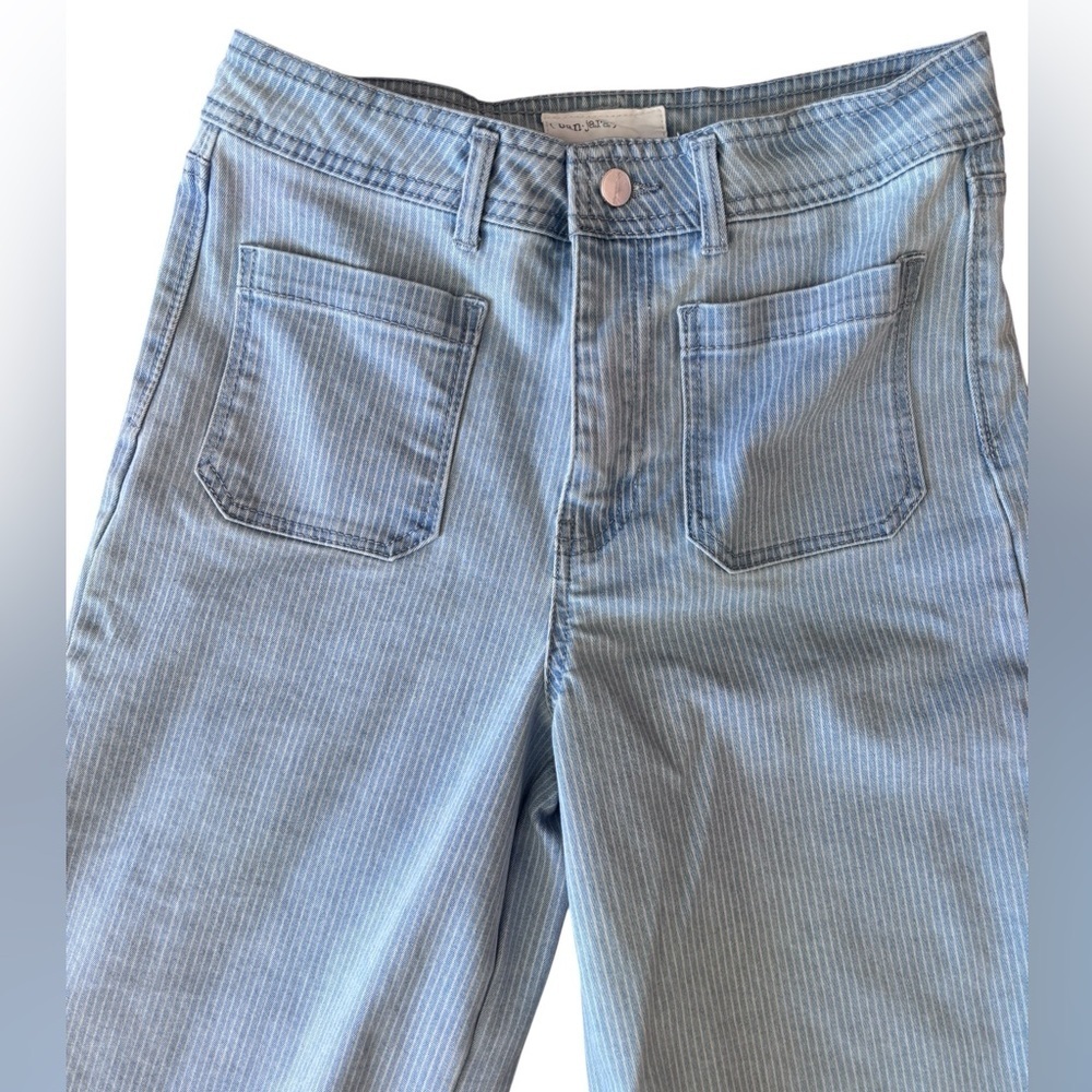 Y2K Pinstripe Wide Leg Jeans High Rise Light Wash Baggy Denim 9/28